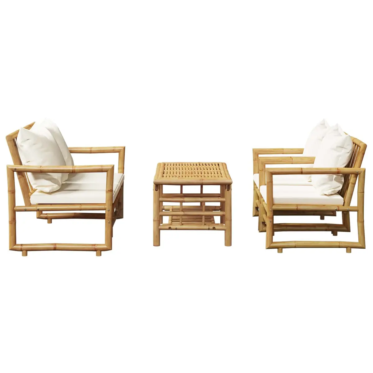 4 Piece Bamboo Garden Lounge Set Outdoor Furniture with Cushions Bench Chairs