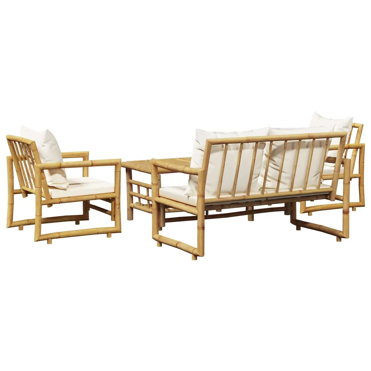 4 Piece Bamboo Garden Lounge Set Outdoor Furniture with Cushions Bench Chairs