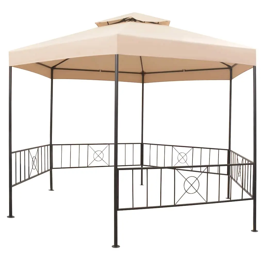 Hexagonal Pavilion Tent Outdoor Gazebo Shade Beige Waterproof Polyester 323x265cm