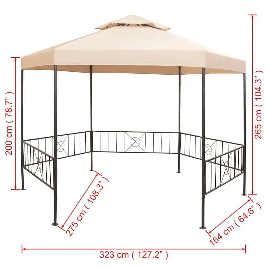 Hexagonal Pavilion Tent Outdoor Gazebo Shade Beige Waterproof Polyester 323x265cm