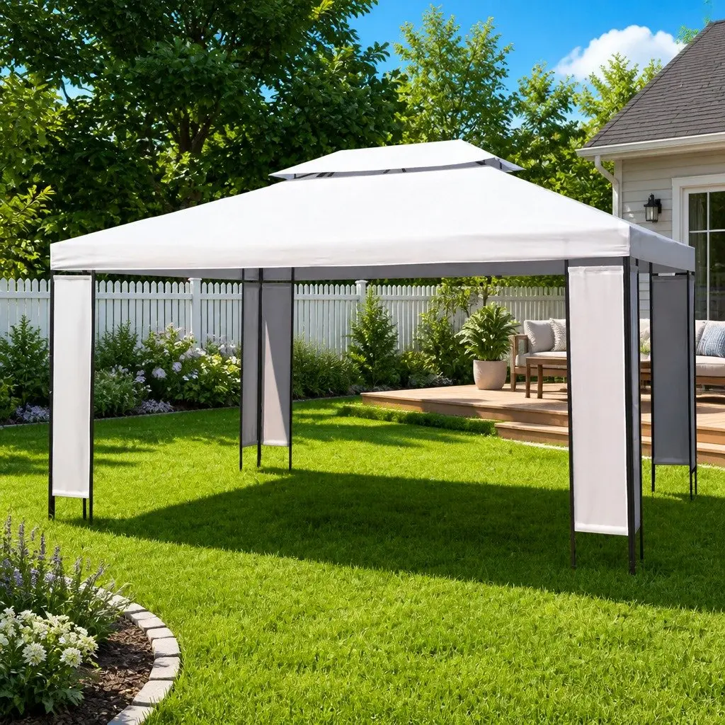 Outdoor Gazebo Steel Frame 3x4 m White Vented Canopy Garden Party Tent Shade Structure