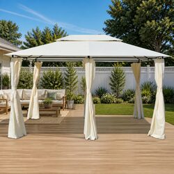 Garden Gazebo Marquee 4x3m Outdoor Canopy Curtains White Sunshade Structure