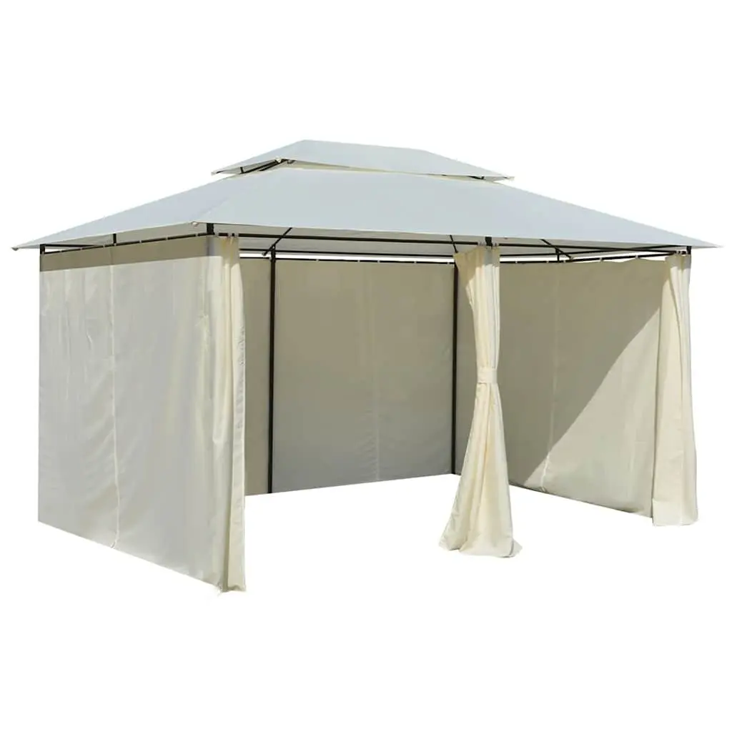 Garden Gazebo Canopy 4x3 m White Powder-Coated Steel with Polyester Curtains