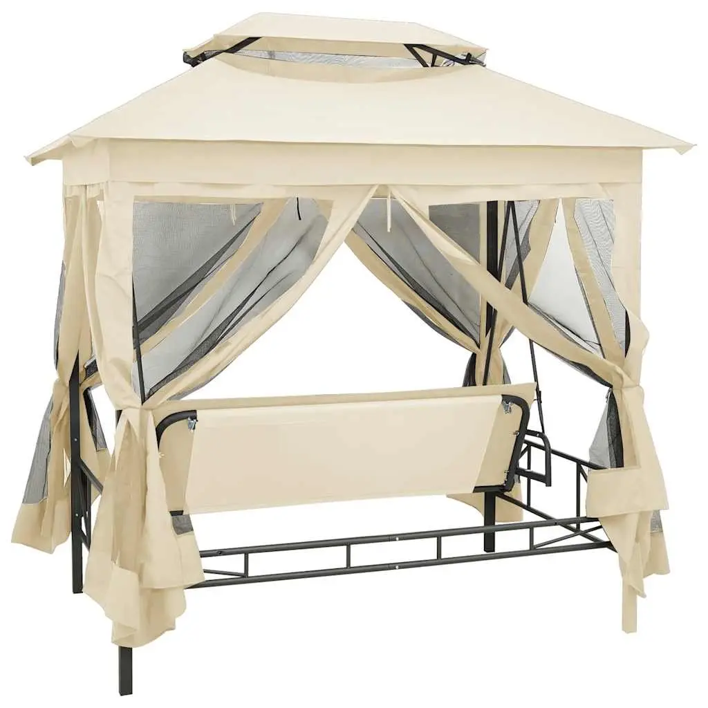 Gazebo Convertible Swing Bench Seat Two Person Porch Outdoor Canopy Cream White