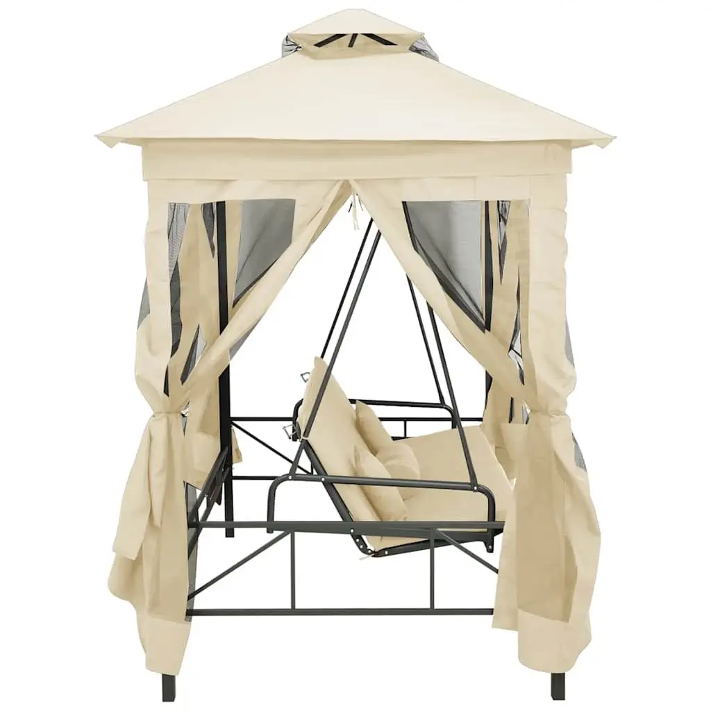 Gazebo Convertible Swing Bench Seat Two Person Porch Outdoor Canopy Cream White