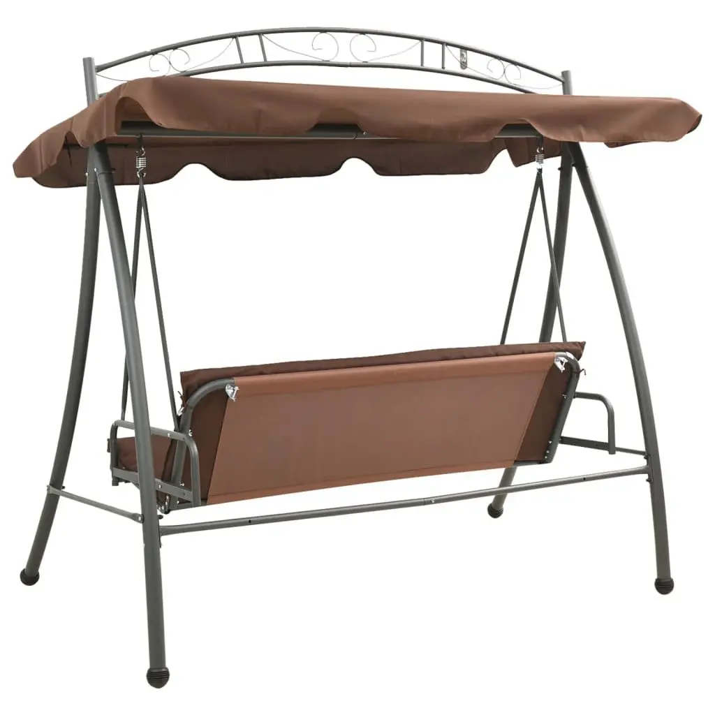 Convertible Swing Bench Powder-coated Steel Frame Brown with Canopy