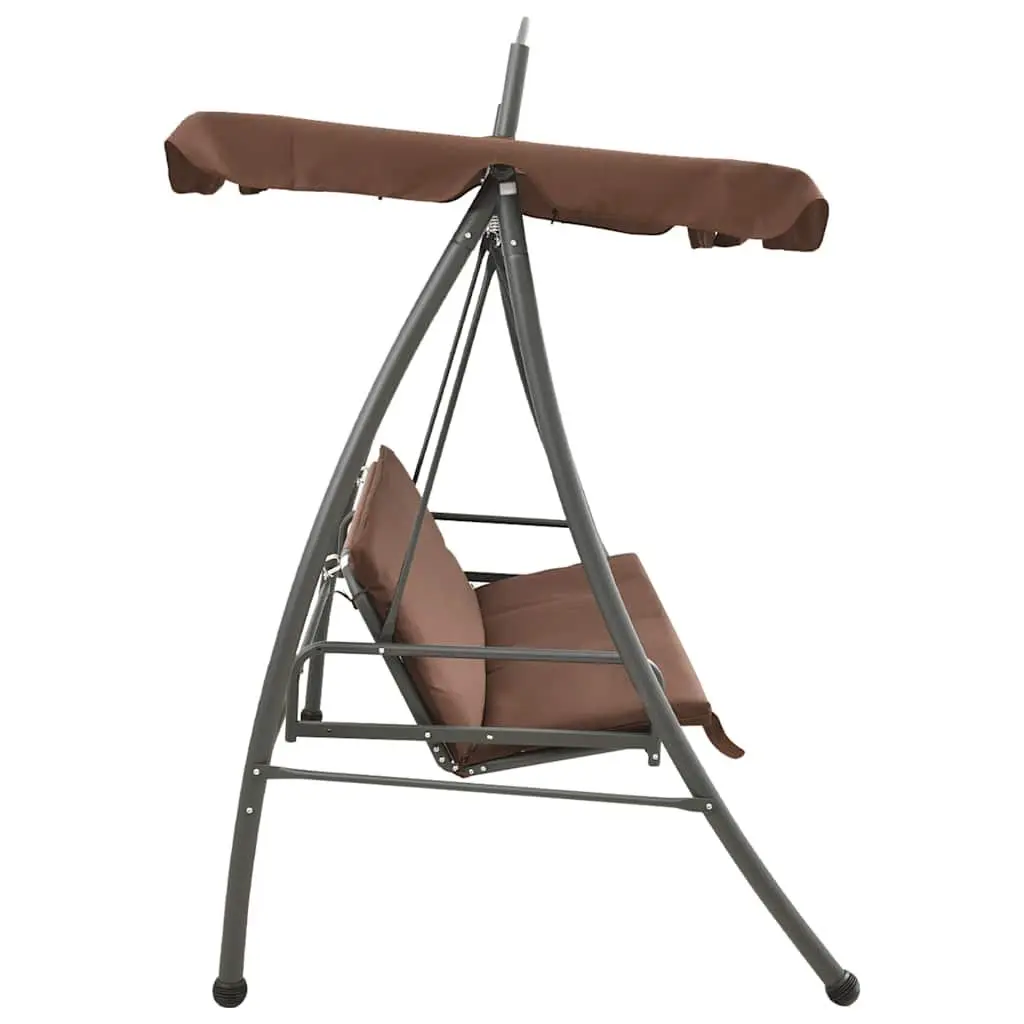 Convertible Swing Bench Powder-coated Steel Frame Brown with Canopy