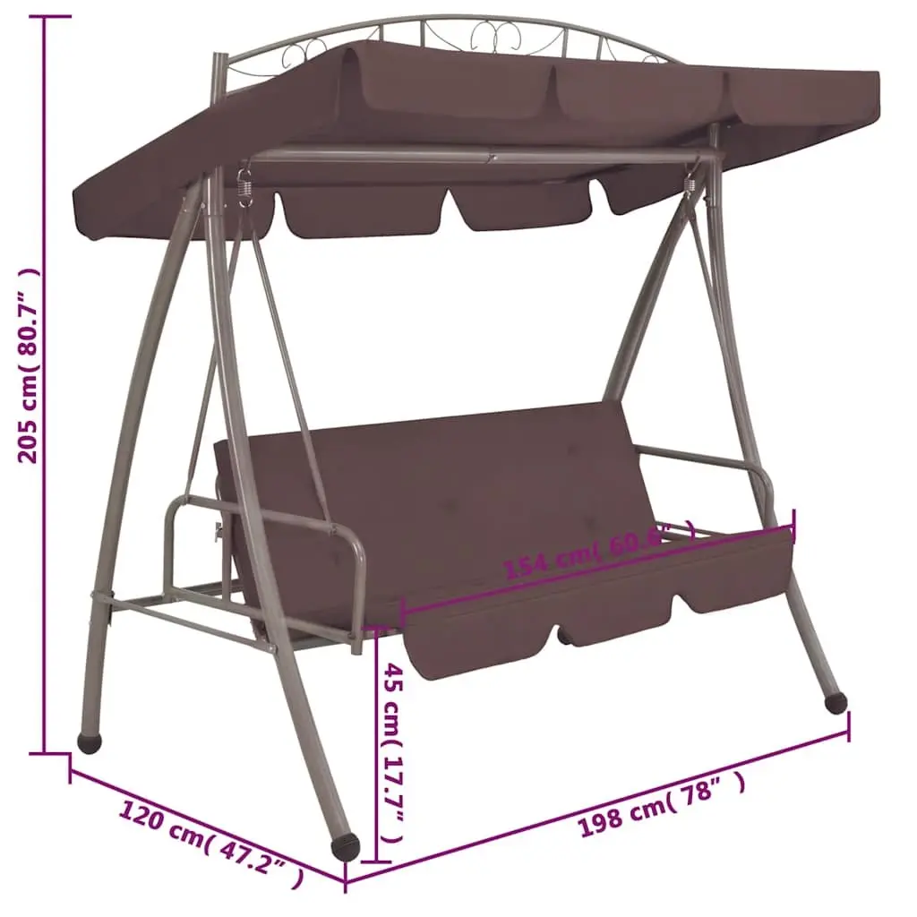 Convertible Swing Bench Powder-coated Steel Frame Brown with Canopy