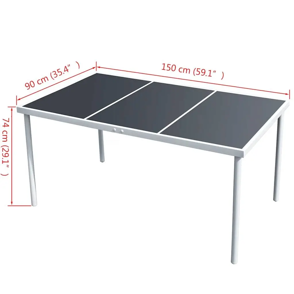 Outdoor Dining Table 150x90cm Glass Top Steel Legs Garden Patio Furniture Black