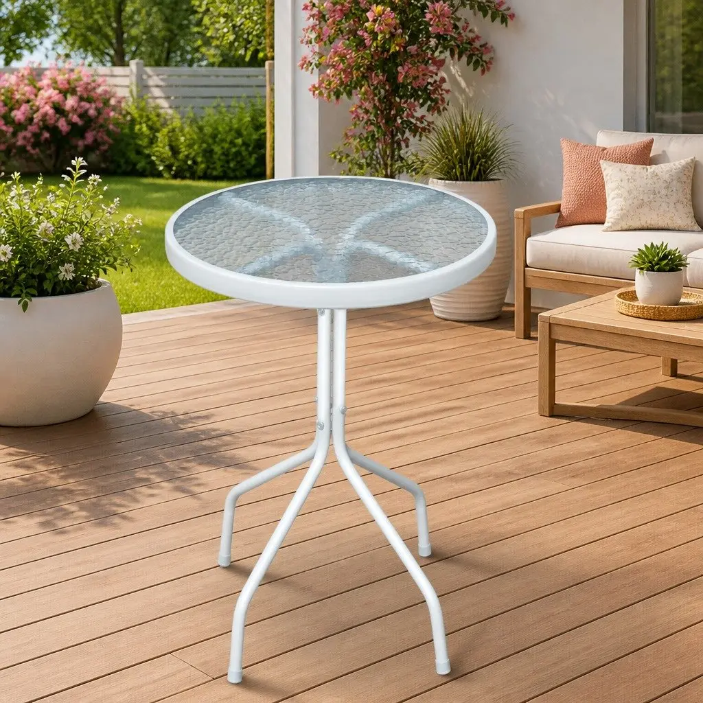 Round Bistro Table Steel Frame 50x71 cm Grey Glass
