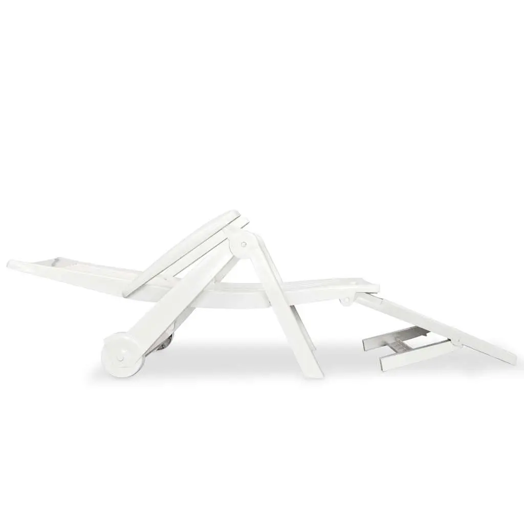 White Plastic Sun Lounger Reclining Deck Chair Outdoor Garden Patio Folding