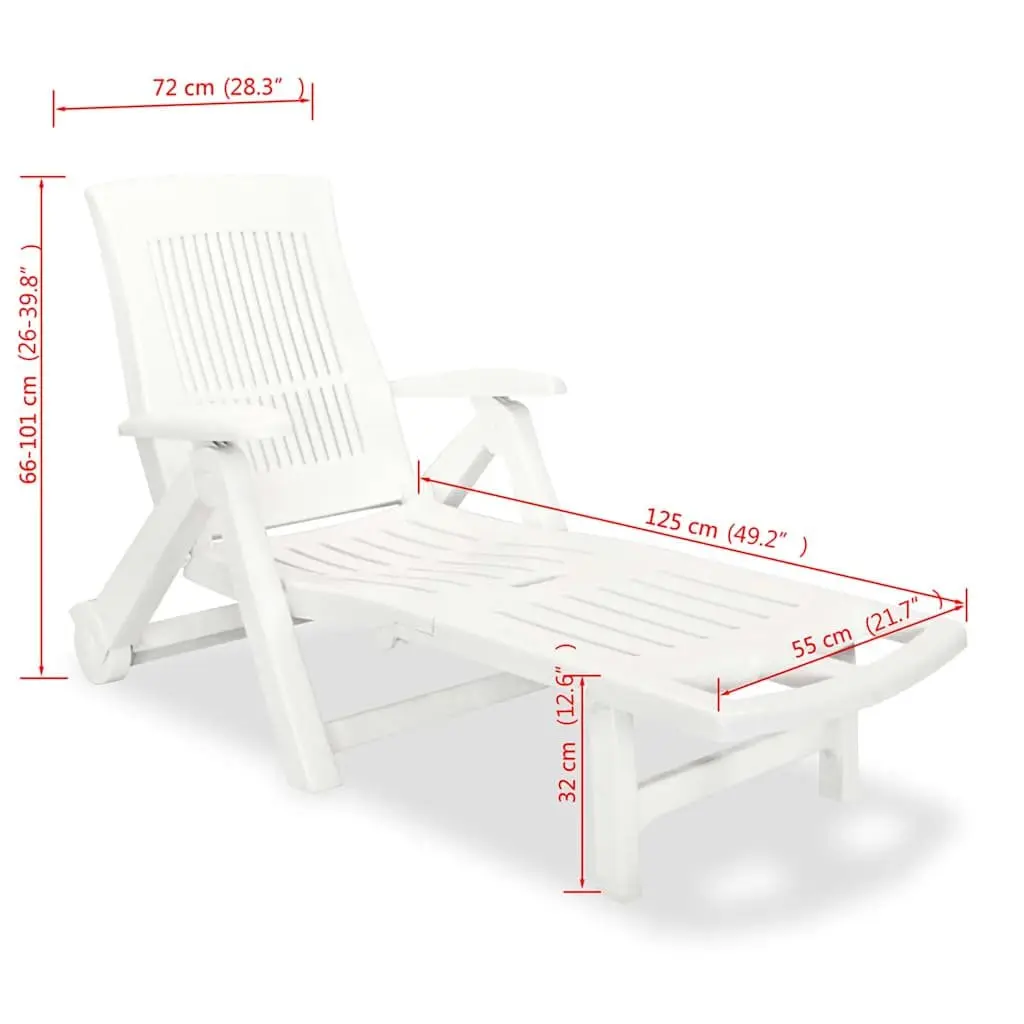 White Plastic Sun Lounger Reclining Deck Chair Outdoor Garden Patio Folding