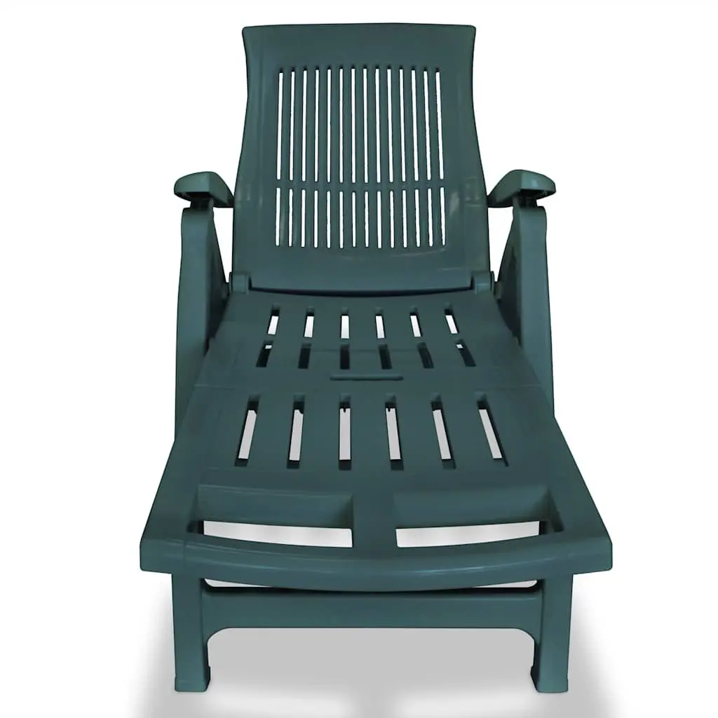 Foldable Reclining Sun Lounger Green Plastic Outdoor Garden Patio Chair with Footrest