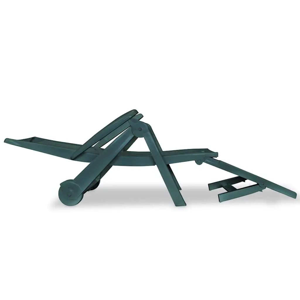 Foldable Reclining Sun Lounger Green Plastic Outdoor Garden Patio Chair with Footrest