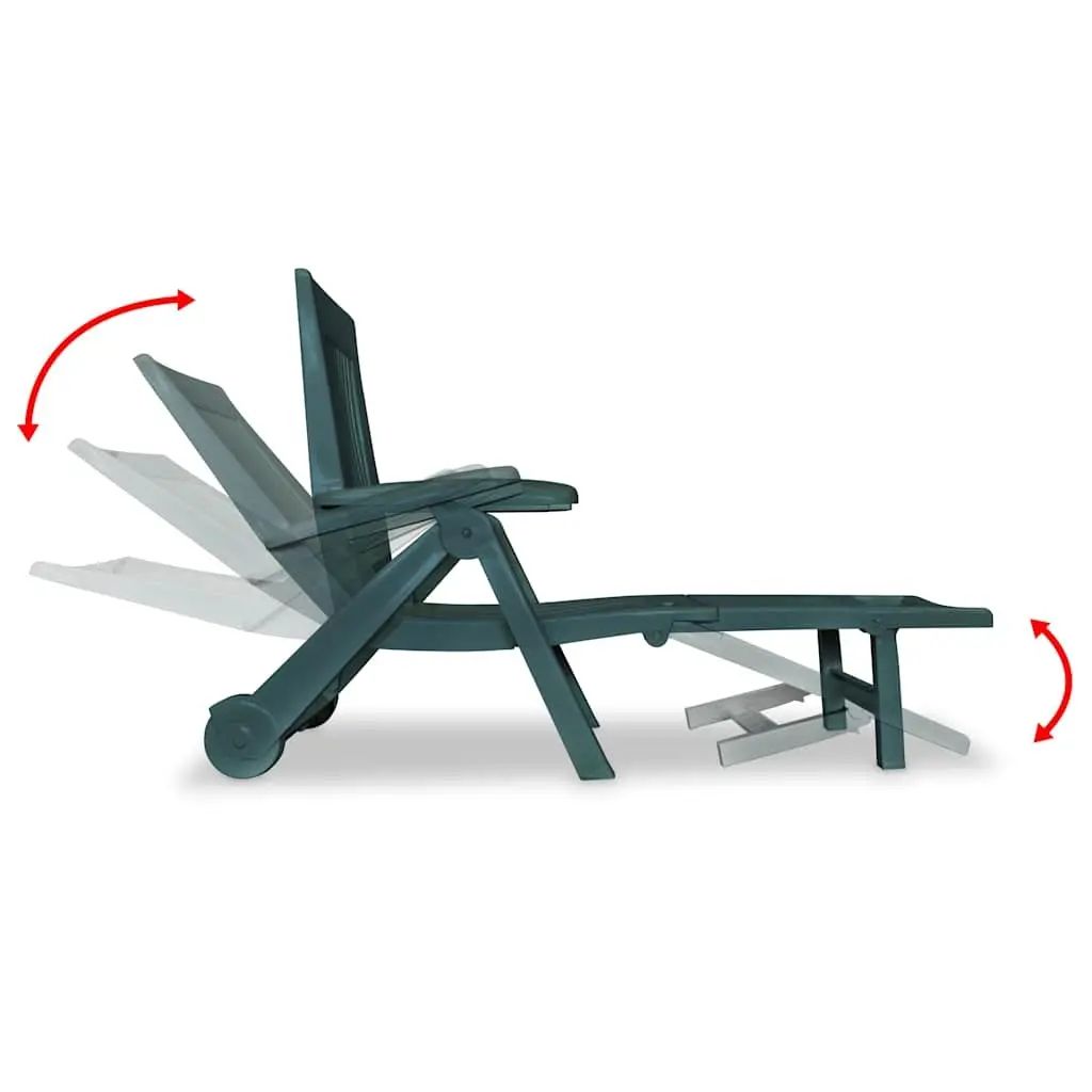 Foldable Reclining Sun Lounger Green Plastic Outdoor Garden Patio Chair with Footrest
