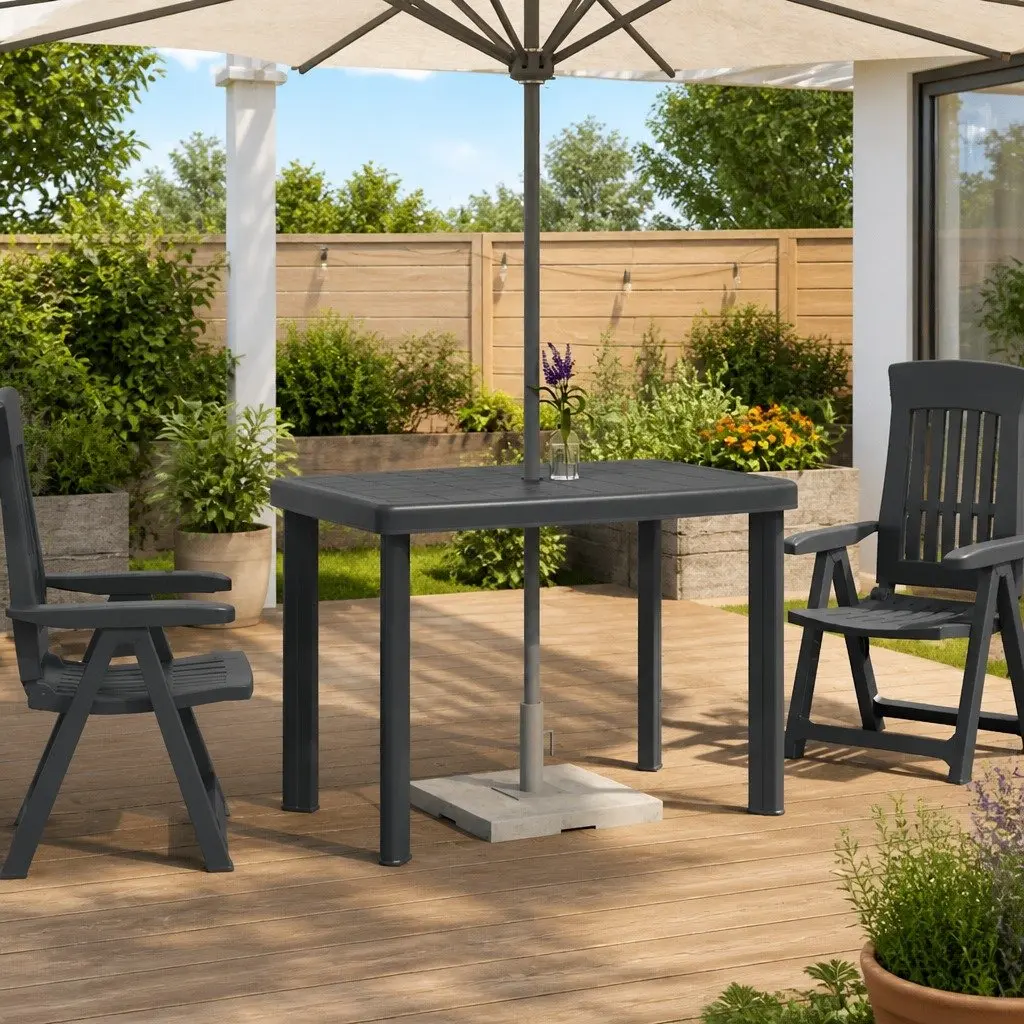 Outdoor Dining Table Synthetic Plastic 101x68x72cm Anthracite with Central Hole for Parasol