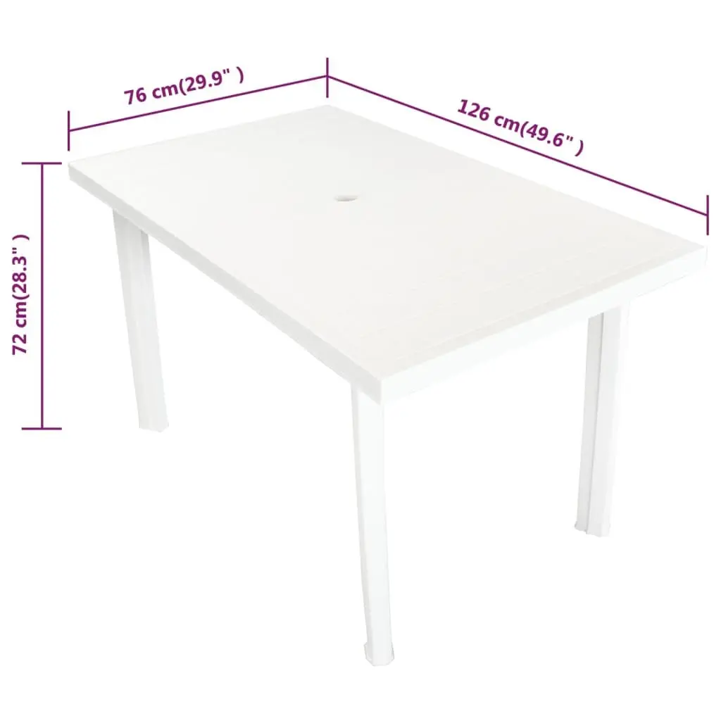 Outdoor Dining Table Plastic White 126x76x72cm Lightweight Weather-Resistant with Umbrella Hole