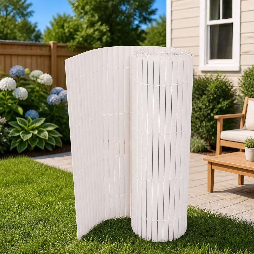 Double-Sided Garden Fence Panel PVC 90x300 cm White