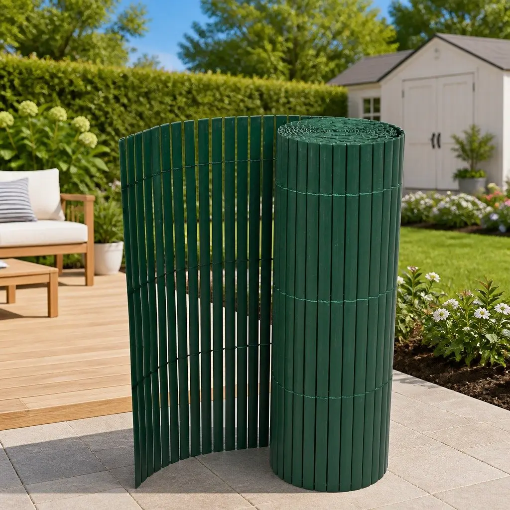 Double-Sided Garden Fence Panel PVC 90 x 300 cm Green Outdoor Decorative Barrier Edging
