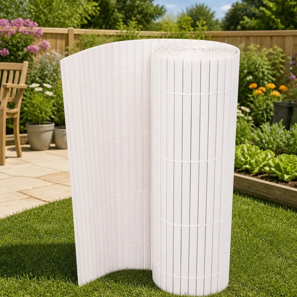 Double-Sided Garden Fence Panel PVC 90x500cm White
