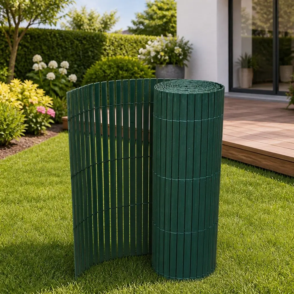 Double-Sided PVC Garden Fence Panel Green 90x500cm Lightweight Weather-Resistant Outdoor Screening Barrier