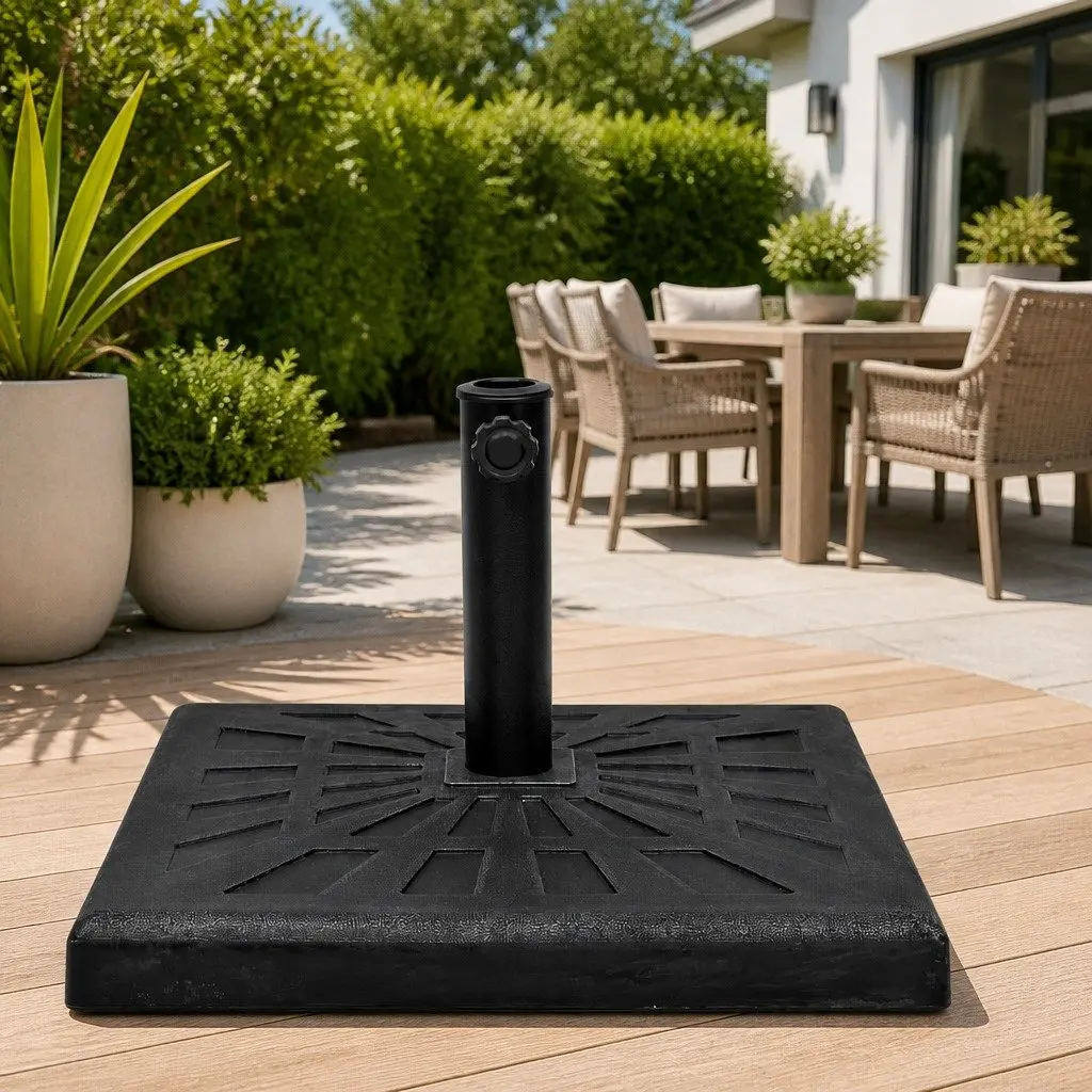 Parasol Base Resin Square Black 57 mm Outdoor Umbrella Stand Weather Resistant