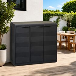 Garden Storage Cabinet with 2 Adjustable Shelves Black Outdoor Organiser
