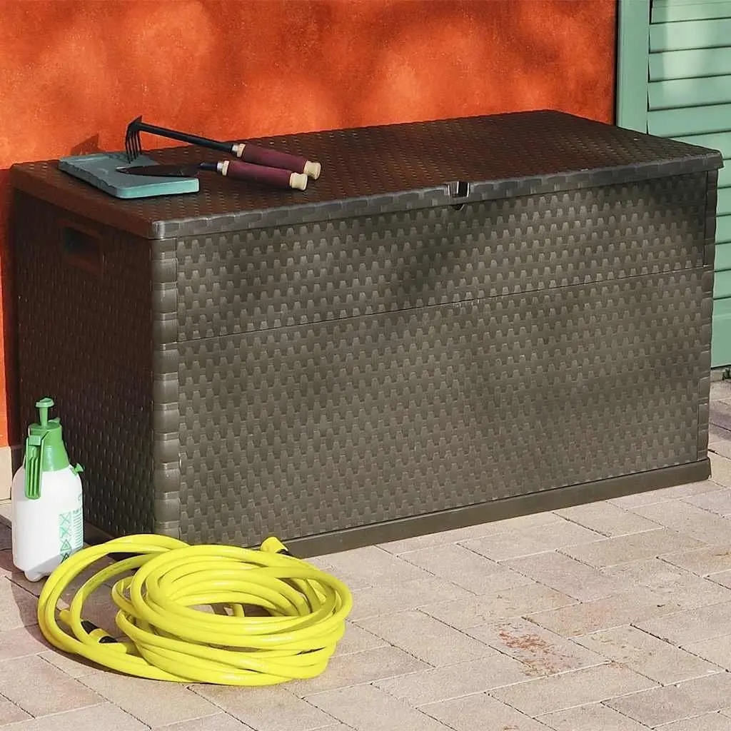 Garden Storage Box Polypropylene 120 x 56 x 63 cm Brown Outdoor Patio Rattan Effect Furniture