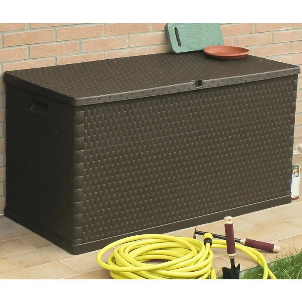 Garden Storage Box Polypropylene 120 x 56 x 63 cm Brown Outdoor Patio Rattan Effect Furniture