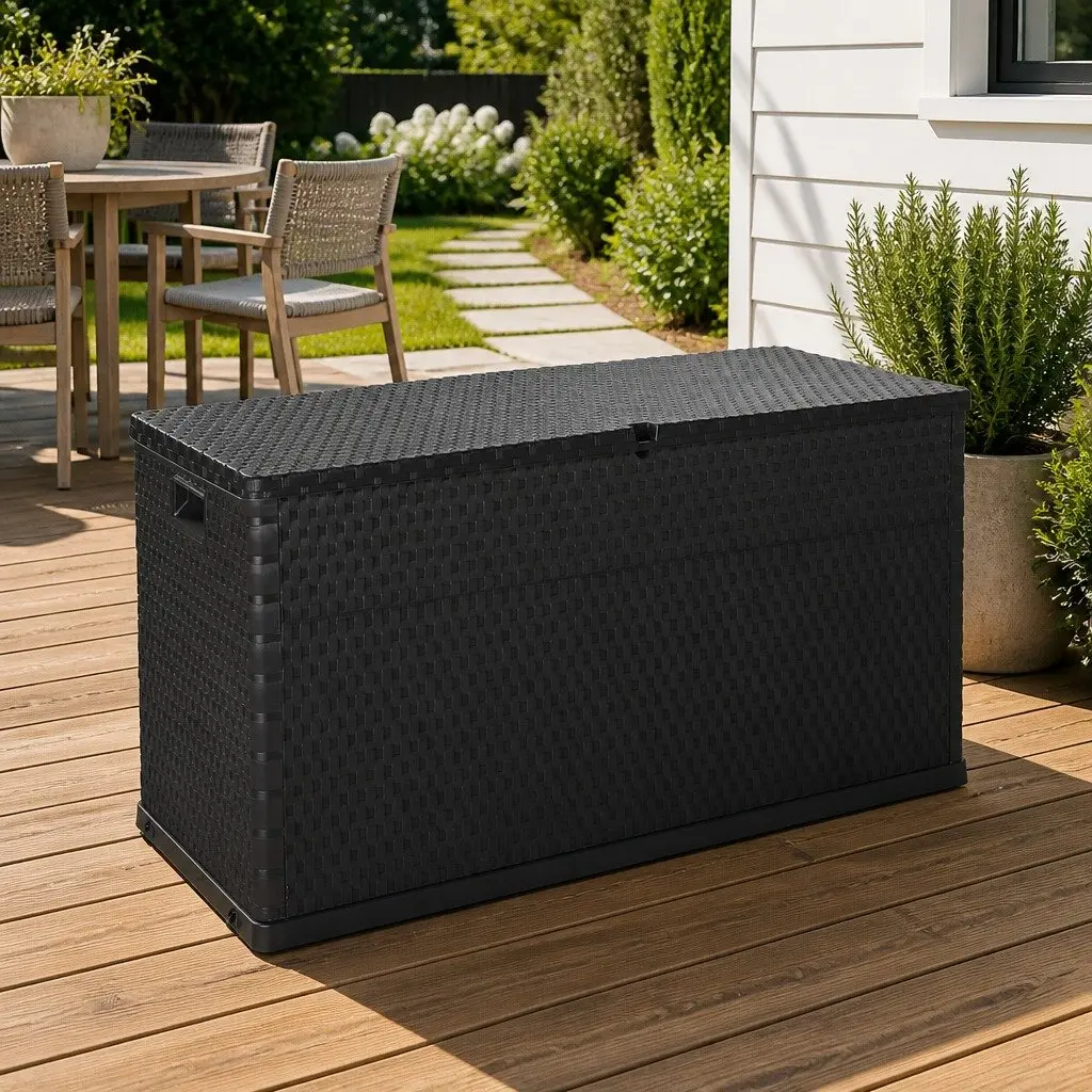 Garden Storage Box Polypropylene Rattan 120x56x63cm Anthracite Outdoor Patio Deck Container Chest