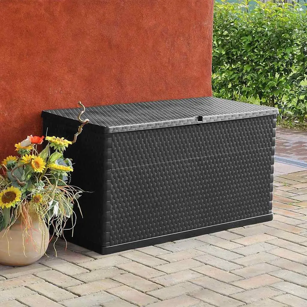 Garden Storage Box Polypropylene Rattan 120x56x63cm Anthracite Outdoor Patio Deck Container Chest