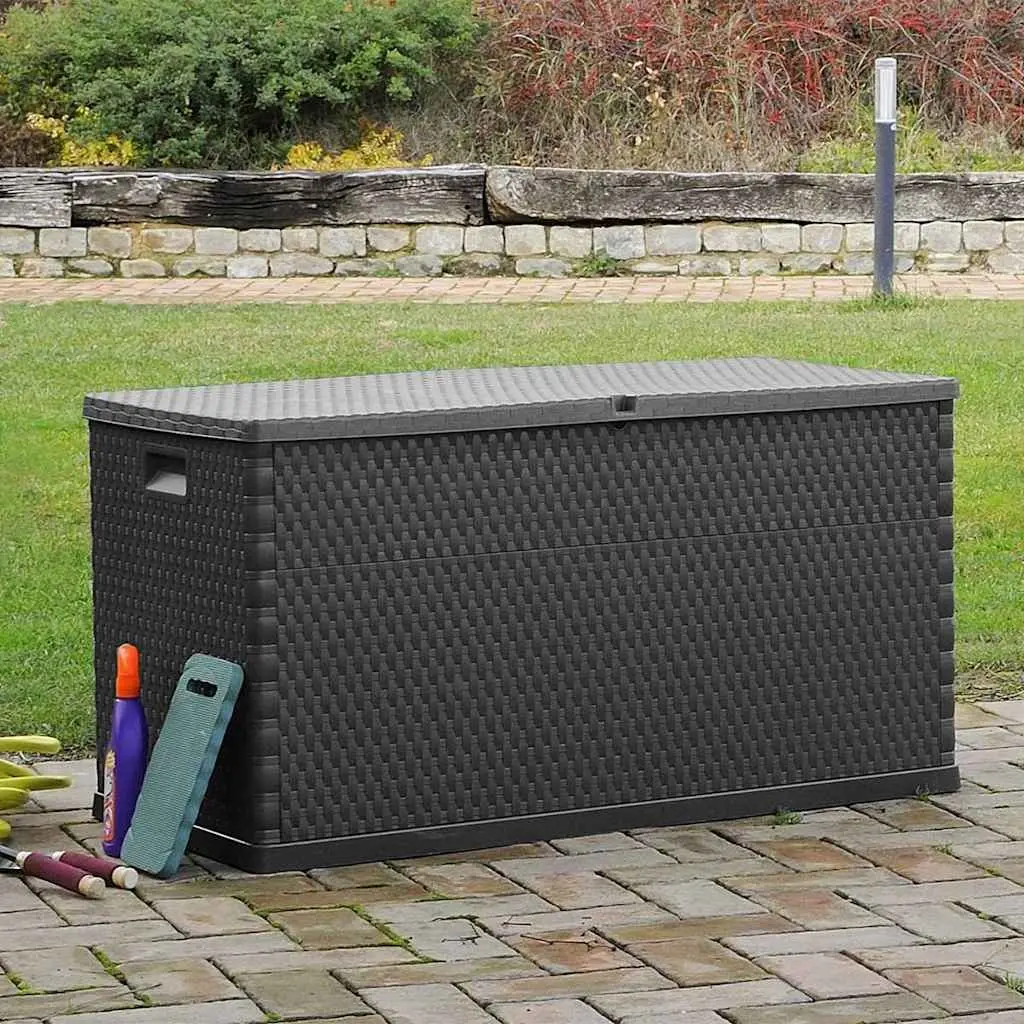 Garden Storage Box Polypropylene Rattan 120x56x63cm Anthracite Outdoor Patio Deck Container Chest