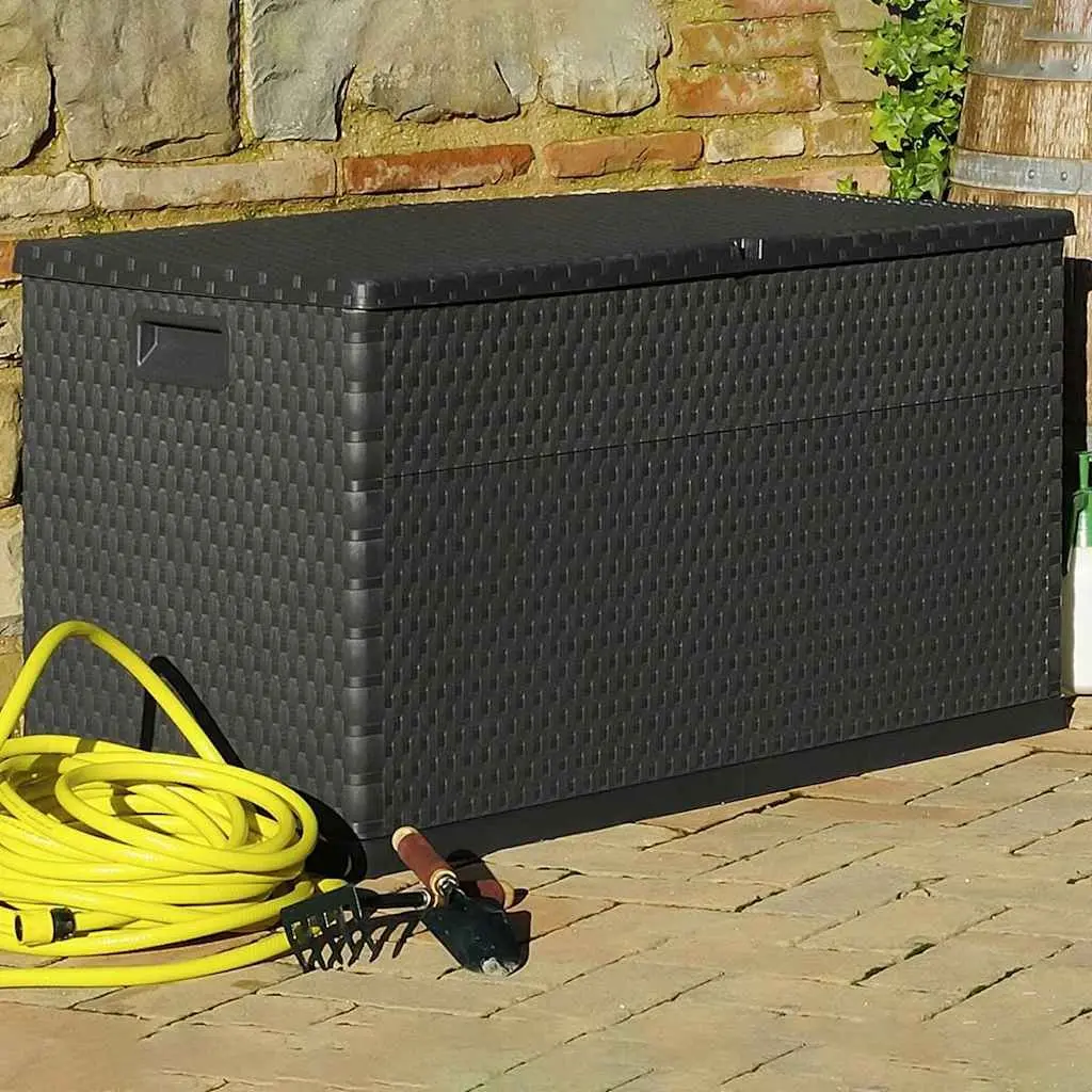 Garden Storage Box Polypropylene Rattan 120x56x63cm Anthracite Outdoor Patio Deck Container Chest