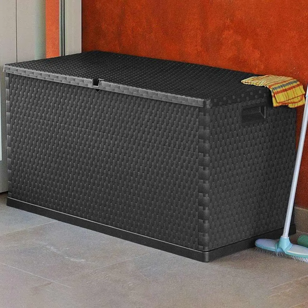 Garden Storage Box Polypropylene Rattan 120x56x63cm Anthracite Outdoor Patio Deck Container Chest