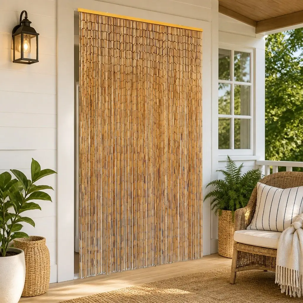 Insect Door Curtain Bamboo Brown 100x220 cm Entrance Privacy Heat Insulation