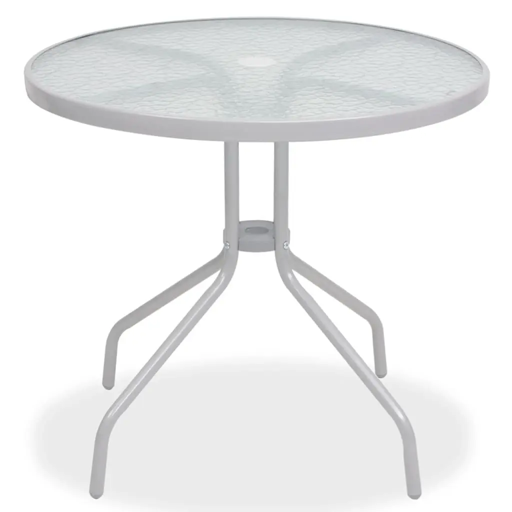Outdoor Dining Set Grey Garden Furniture 6 Piece Stackable Chairs Table with Umbrella Tempered Glass