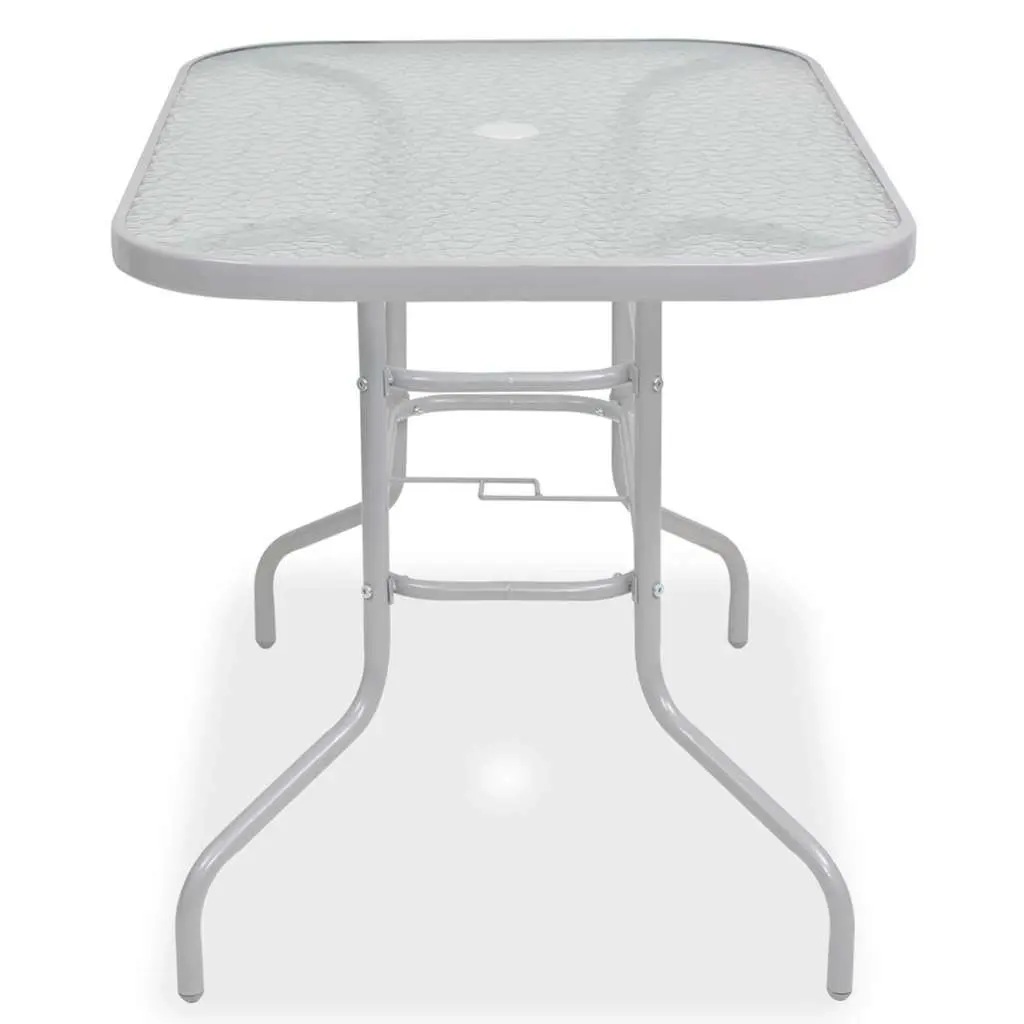8 Piece Grey Dining Set Steel Textilene Chairs Glass Table with Umbrella for Outdoor Patio