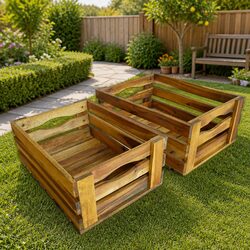 Solid Wood Apple Crates Set 2 Pieces Rustic Garden Storage Display Planters