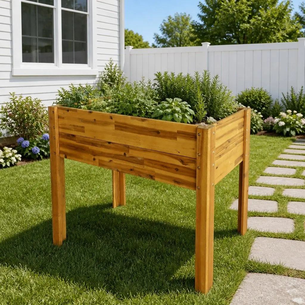 Raised Garden Bed Solid Wood Planter Outdoor Container Box Brown