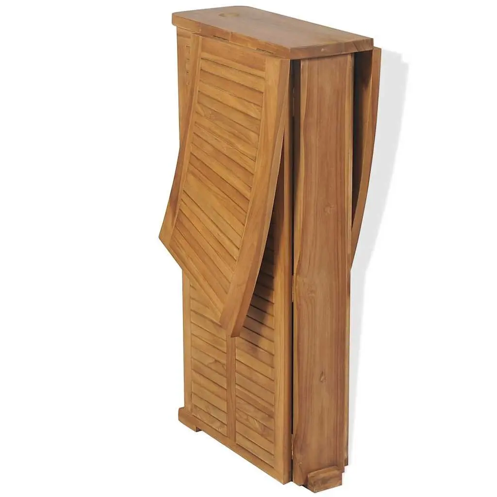Folding Bar Table Teak Wood 155 x 53 x 105 cm Brown Outdoor Garden Parasol Hole Bottle Holder Shelves