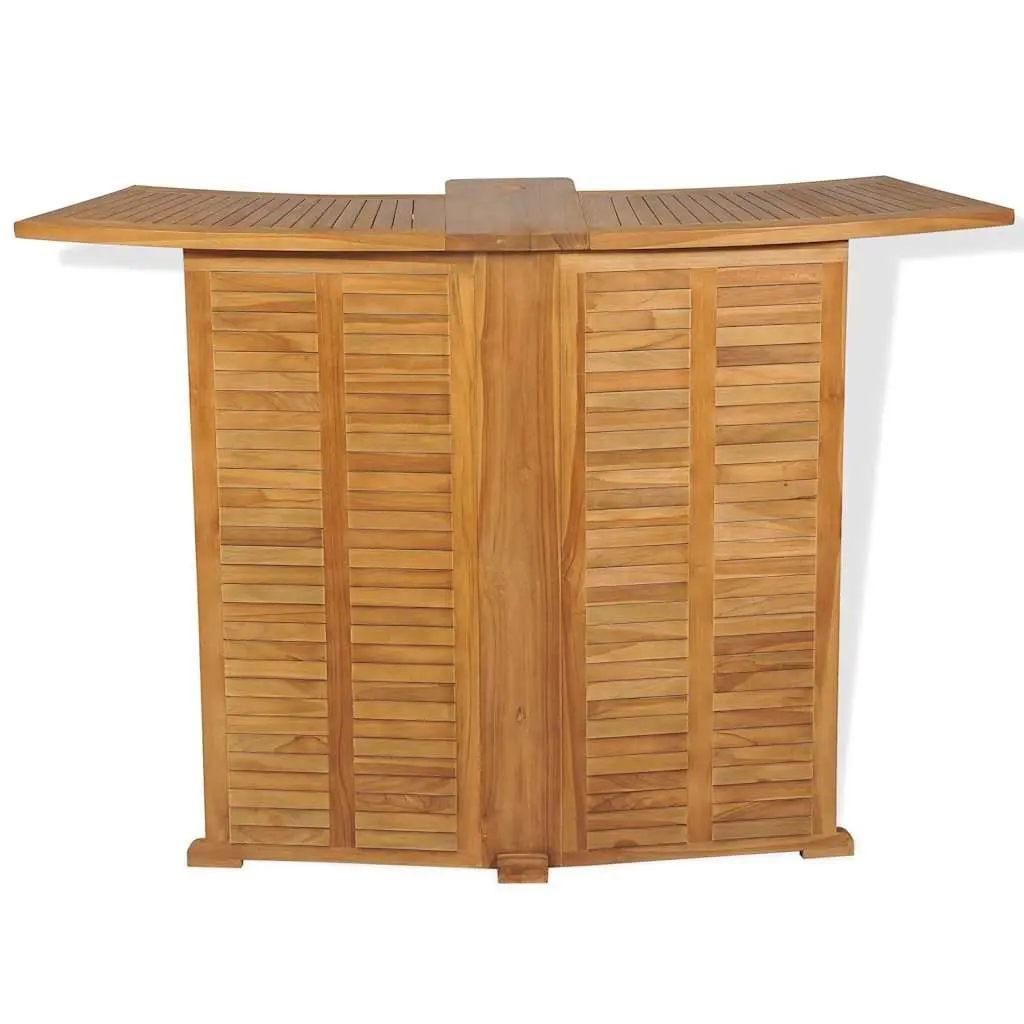 Folding Bar Table Teak Wood 155 x 53 x 105 cm Brown Outdoor Garden Parasol Hole Bottle Holder Shelves