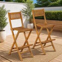 Folding Outdoor Bar Stools Set of 2 Garden Seating Backrest Footrest Furniture