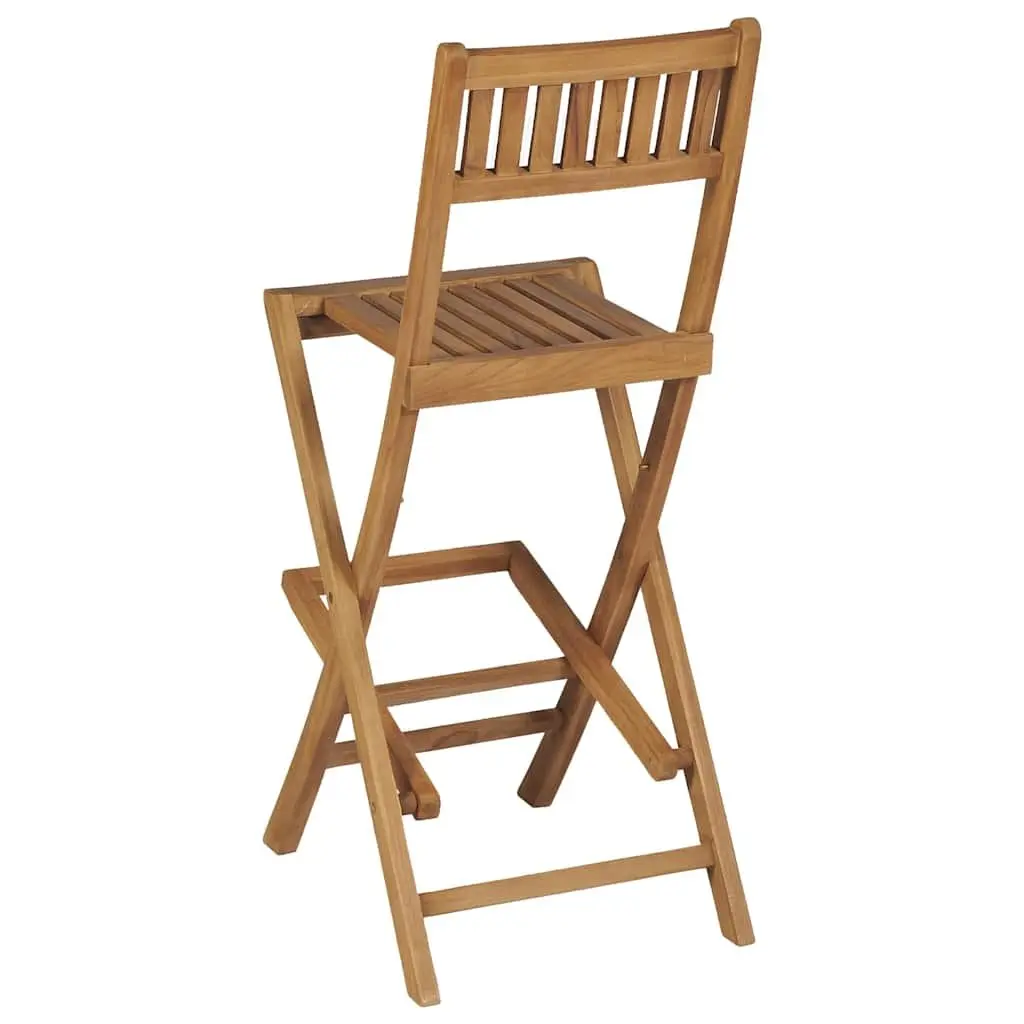 Folding Outdoor Bar Stools Teak Wood Brown Set of 2