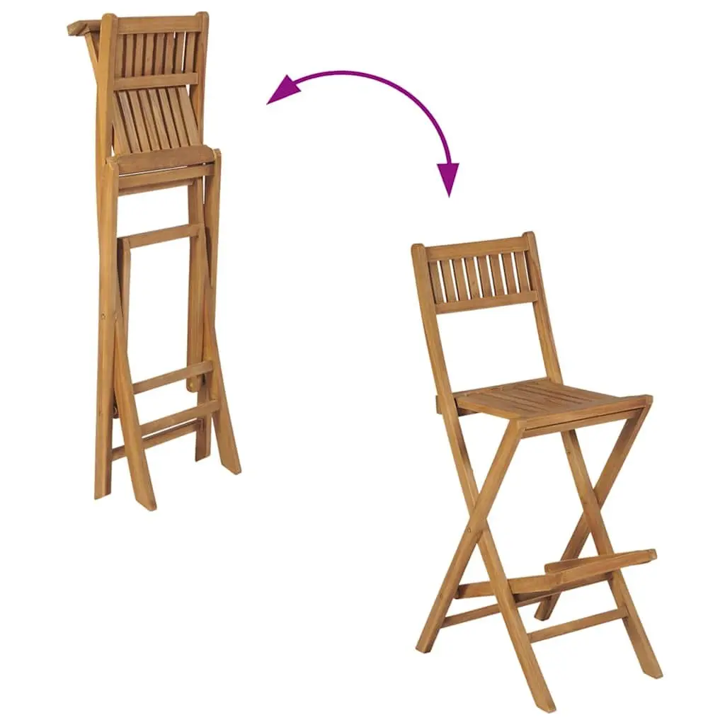 Folding Outdoor Bar Stools Teak Wood Brown Set of 2