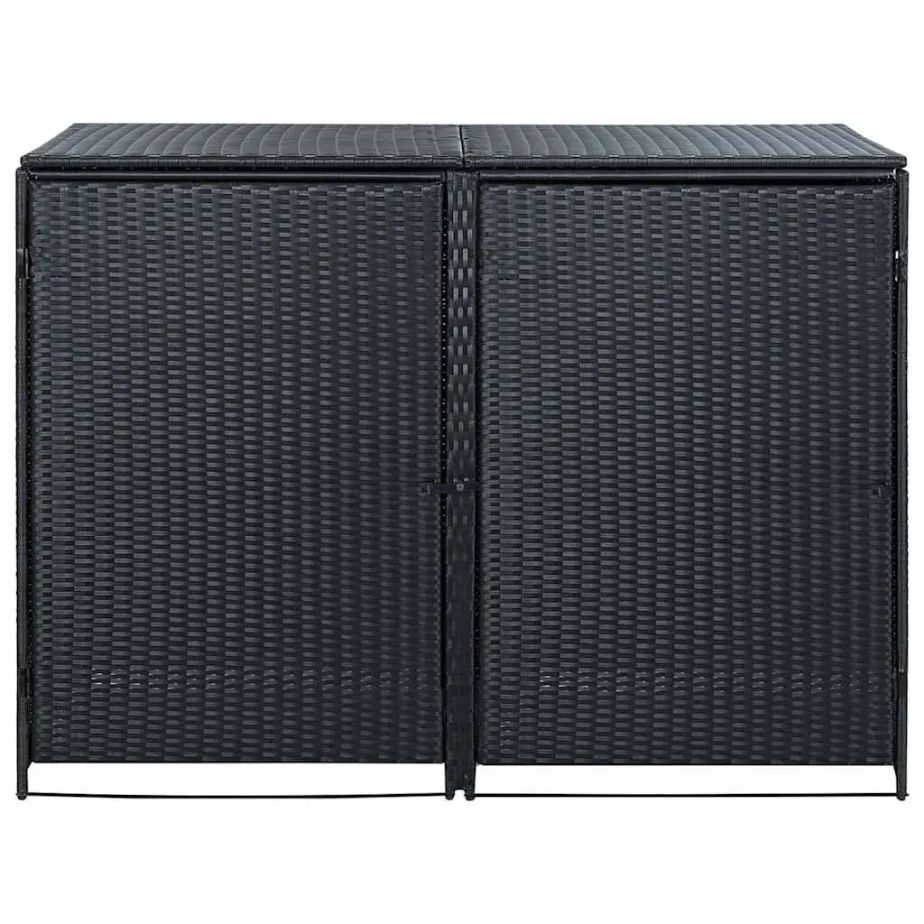 Rattan Storage Box Outdoor Double Wheelie Bin Shed Black 148x80x111cm with Hinged Lid and Locking Front Doors