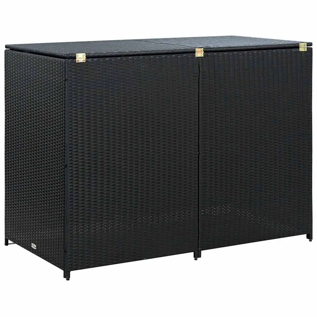 Rattan Storage Box Outdoor Double Wheelie Bin Shed Black 148x80x111cm with Hinged Lid and Locking Front Doors