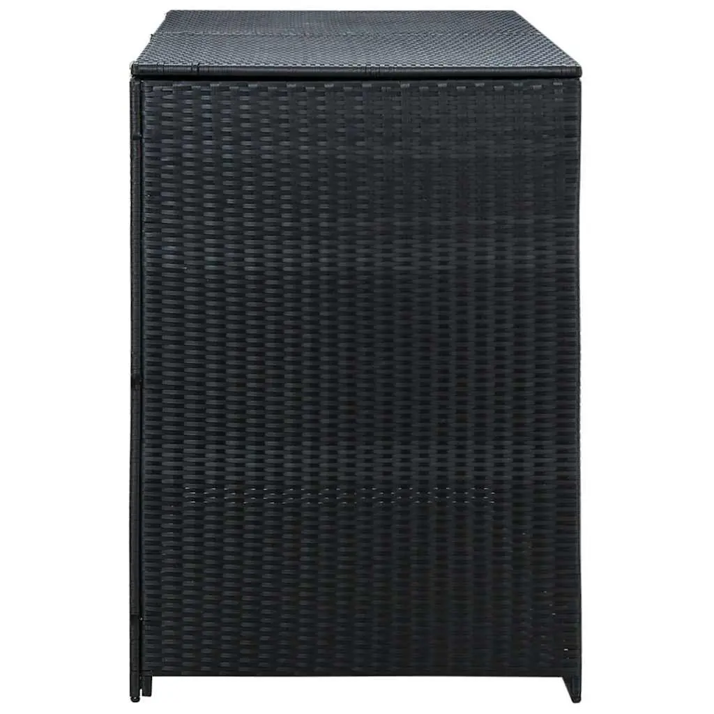 Rattan Storage Box Outdoor Double Wheelie Bin Shed Black 148x80x111cm with Hinged Lid and Locking Front Doors