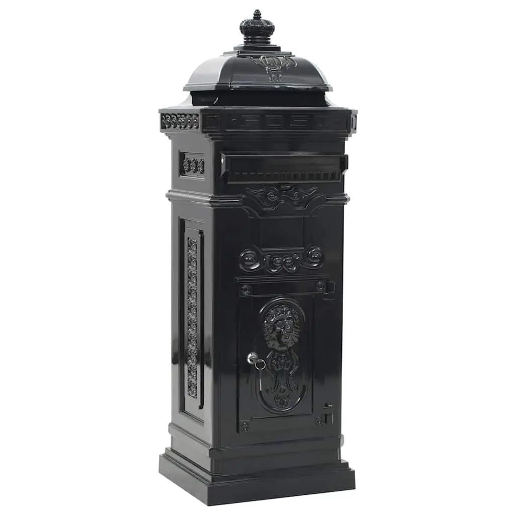 Vintage Style Black Pillar Mailbox Outdoor Garden Post Weather-Resistant Decorative Letterbox