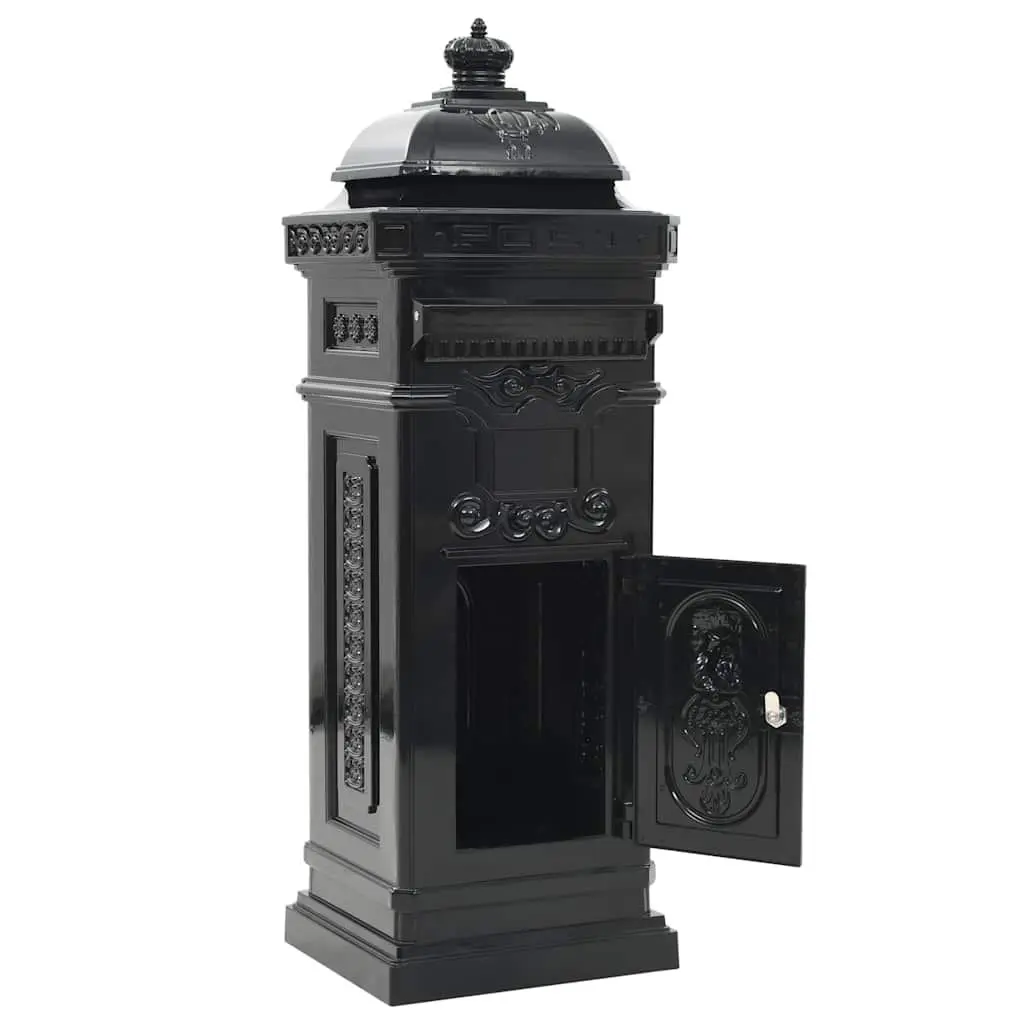 Vintage Style Black Pillar Mailbox Outdoor Garden Post Weather-Resistant Decorative Letterbox