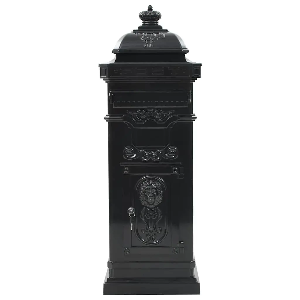 Vintage Style Black Pillar Mailbox Outdoor Garden Post Weather-Resistant Decorative Letterbox